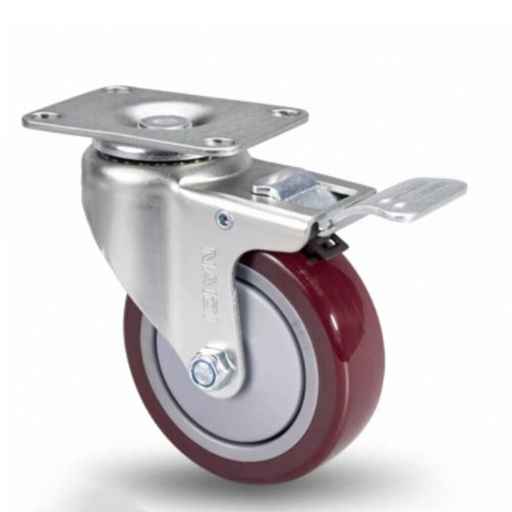 Light_Duty Swivel Brake Caster, 3 in PU Wheel, Load 198 lb, Installation Height 4.17 in