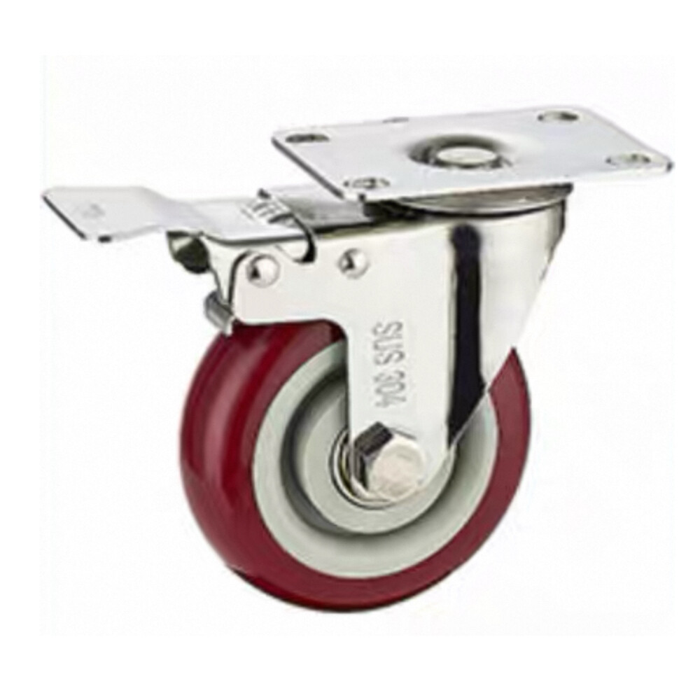 Heavy_Duty Swivel Brake Caster, 6 in PU Wheel, Load 926 lb, Installation Height 7.5 in