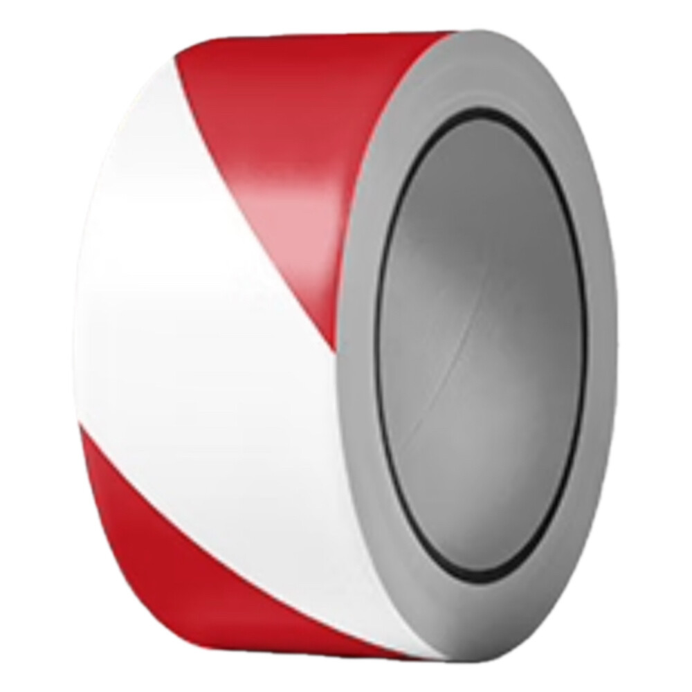 Floor Marking Warning Tape, Red and White, Width 1.969 in, Length 72.18 ft