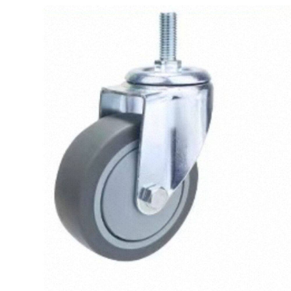 Swivel Caster for Shelf Cart and Shopping Cart, Threaded Type, 4 in Gray Rubber Wheel, Load 88 lb