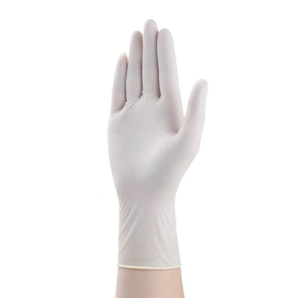 Disposable Medical Rubber Examination Gloves, Length 9 in, White, Pkg Qty 50