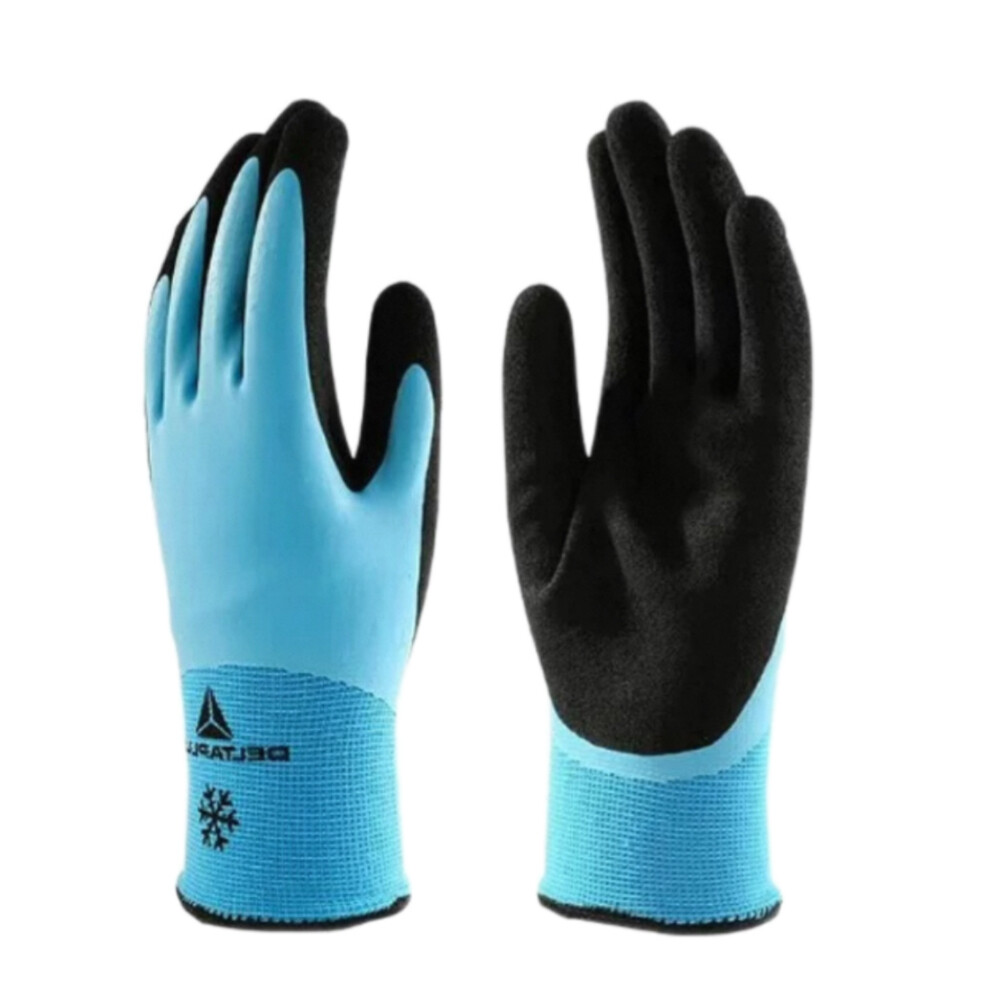 Double_Layer Latex Foam Cold_Resistant Gloves, Blue and Black