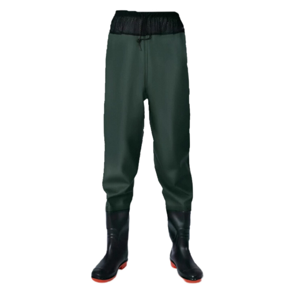 PVC half body waist high waders ZZB42, green and black color