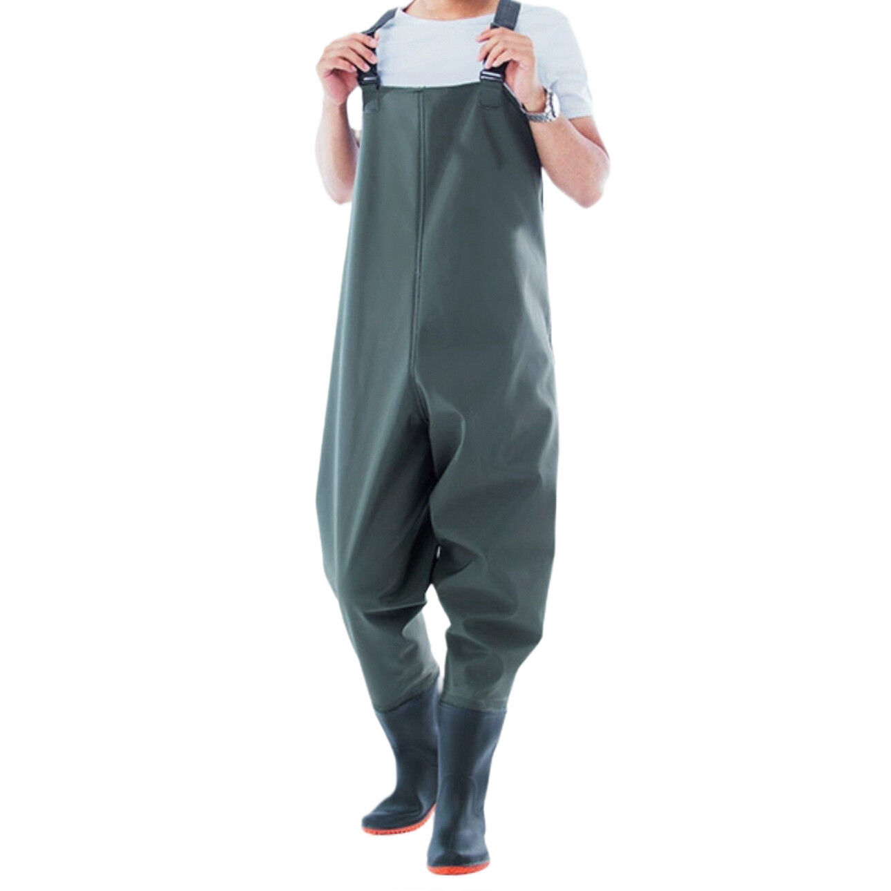 PVC Suspender Waders, Green, Black