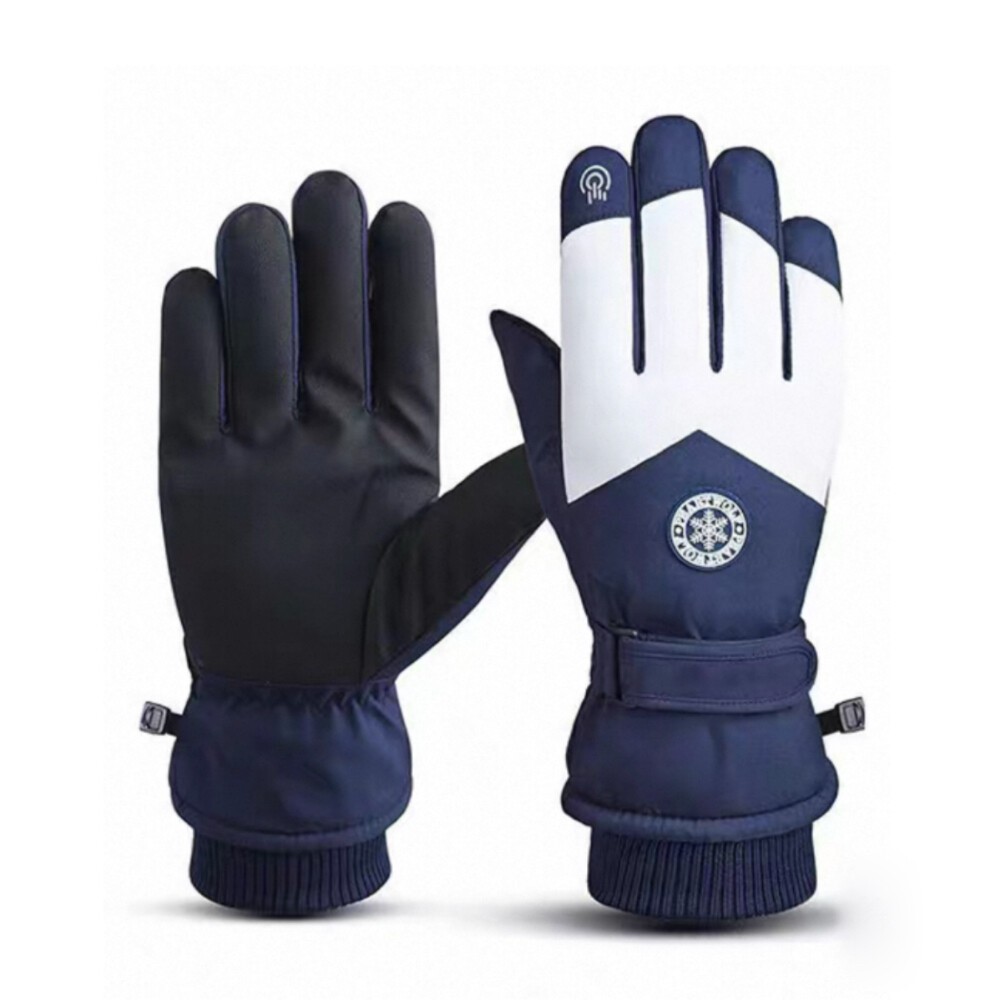 Warm and Abrasion_Resistant Ski Gloves, Blue_White