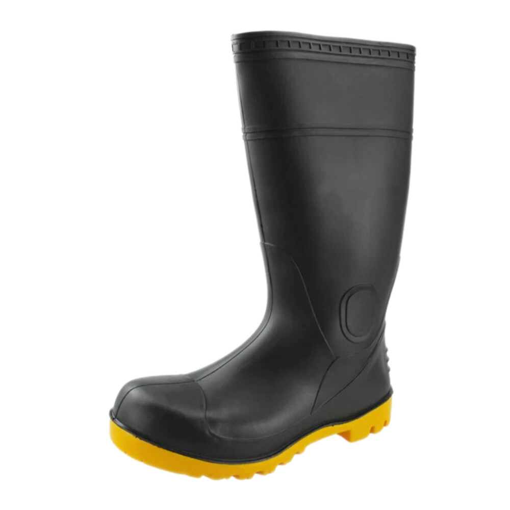PVC Impact_Resistant High_Calf Rain Boots, Black with Yellow Sole