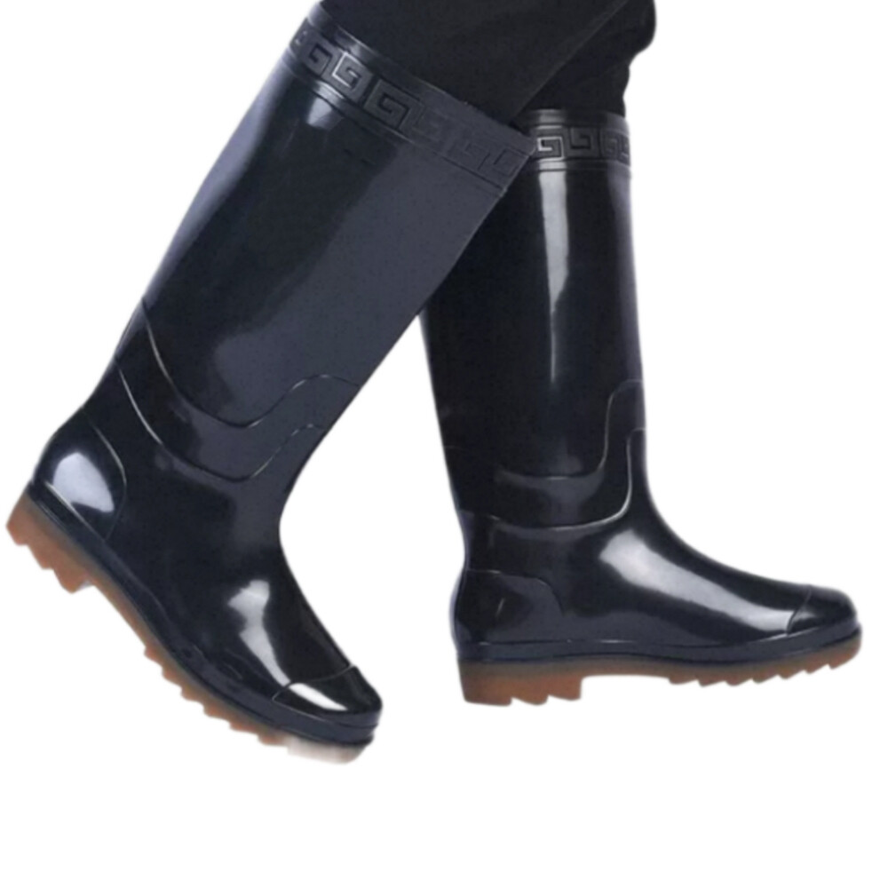 PVC High Calf Rain Boots, Black, Height 14.96 in