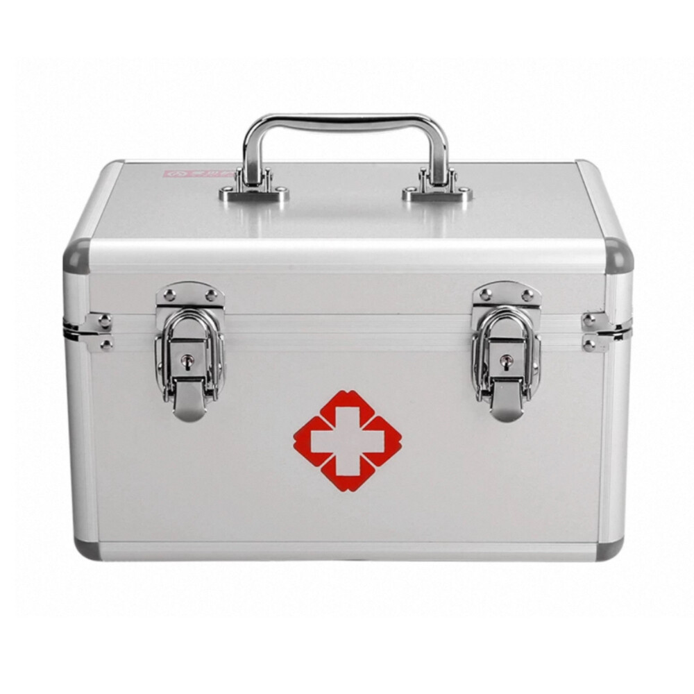 Enterprise Enhanced Medical Kit, Metal Silver, Contains 30 Emergency Items, Size 17.7 by 10.6 by 10.6 in