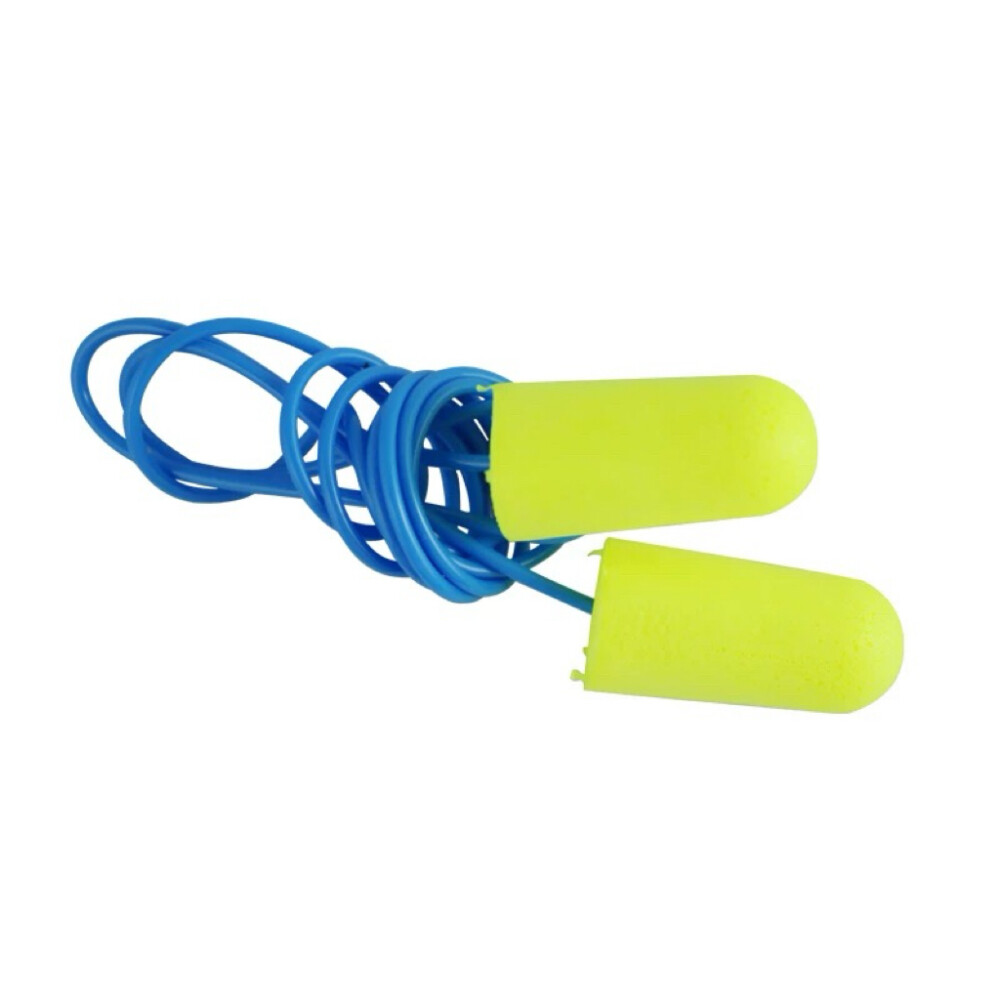 Disposable Bullet Shaped Foam Corded Earplugs, Yellow, NRR 33 dB, SNR 34 dB