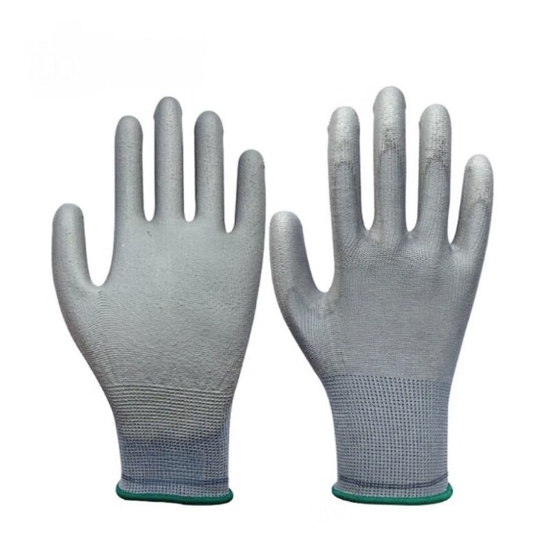Antistatic PU Coated Gloves, Gray Green Edge, Pkg Qty 50