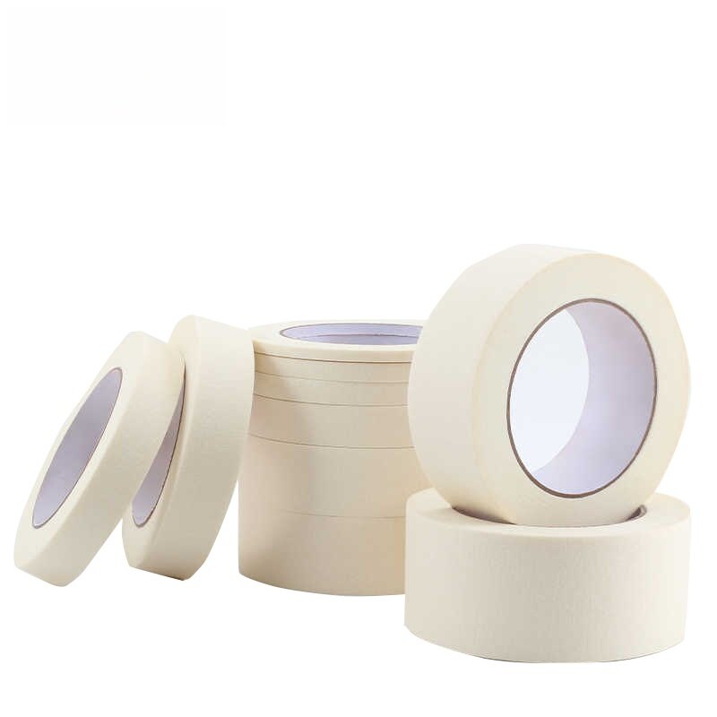 White Masking Tape, 1.97 in Width, 54.68 yd Length, 0.0055 in Thickness, Crepe Paper, Rubber Adhesive, Pkg Qty 4