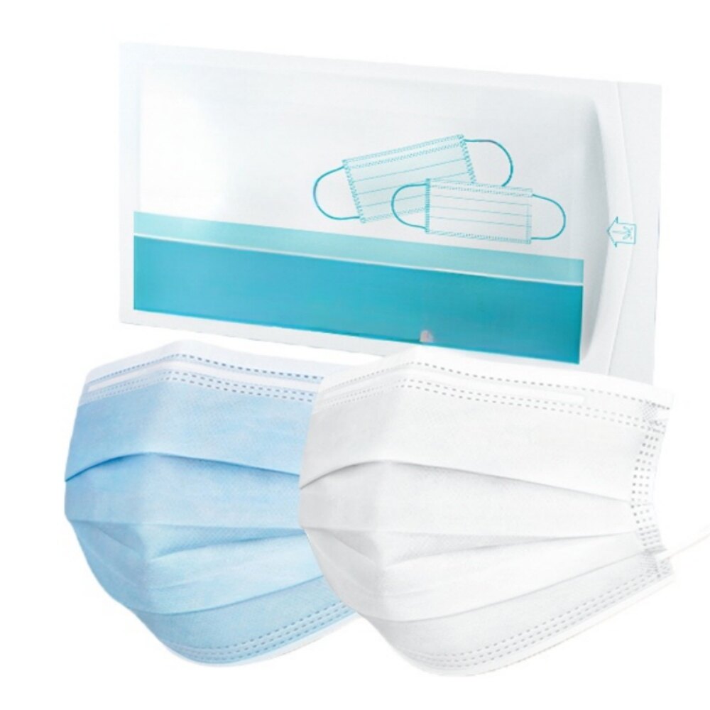 Disposable Medical Face Mask, Flat Fold, Blue, 6.89 in by 3.74 in, Non Individually Packaged, Pkg Qty 30