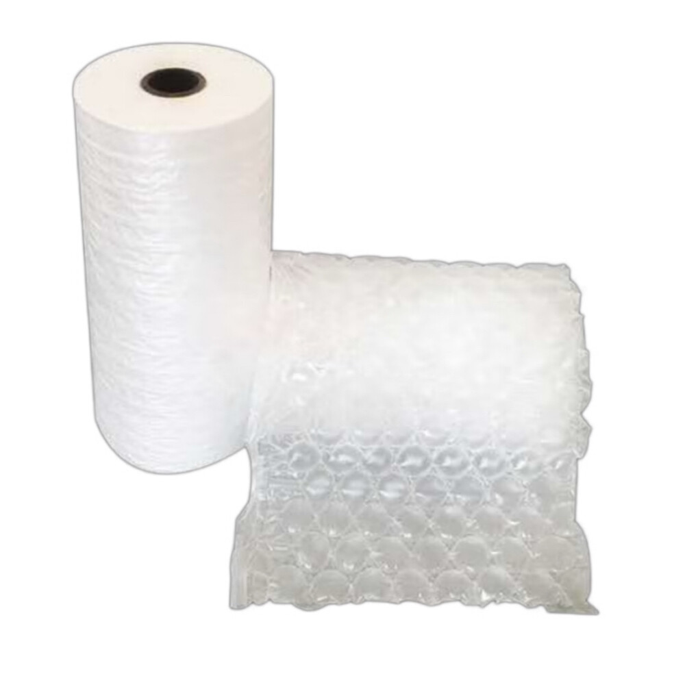 Air column bubble film roll for courier packaging, transparent, uninflated length three hundred twenty eight point zero eight yard, width fifteen point seven five inch, height eleven point eight one inch
