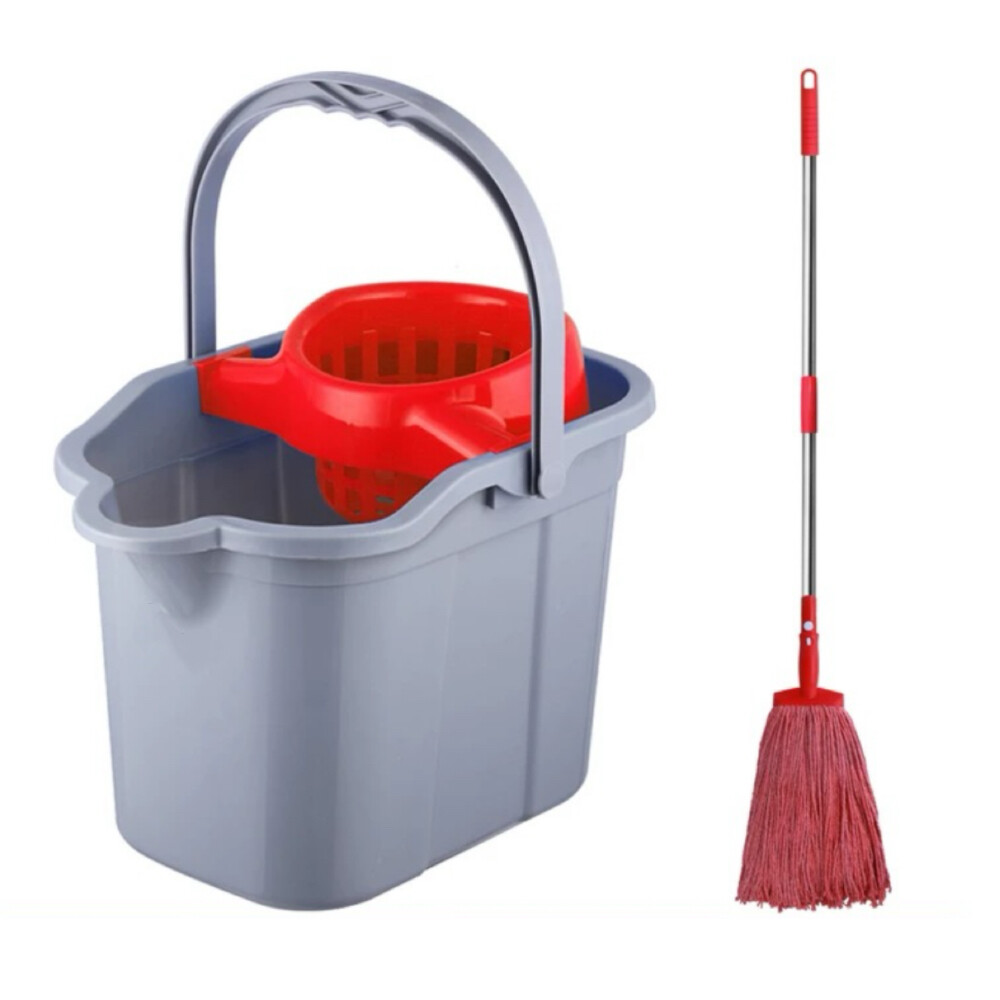 Mop wringer bucket set with wheels, length 18.11 inch, width 12.20 inch, height 11.42 inch, gray red
