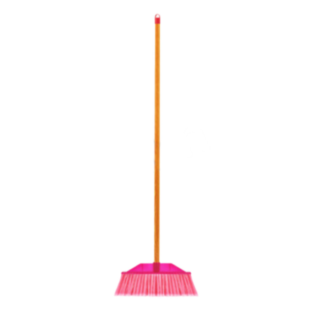 Straight rod wooden handle broom, head width 12.60 inch, length 31.50 inch, four rows hard bristles, random color