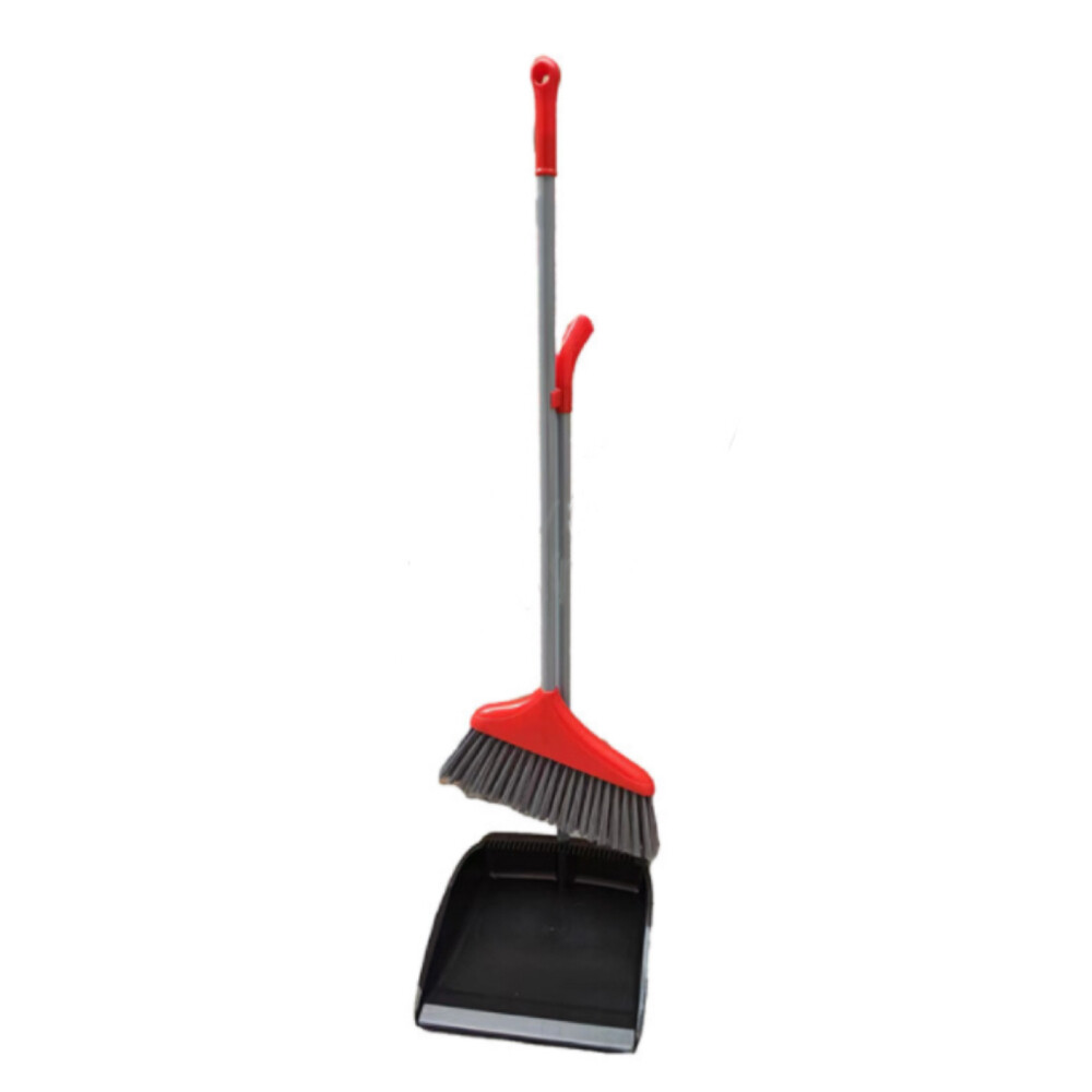 Broom and dustpan set, broom length 34.25 inch, broom head width 12.60 inch, dustpan length 35.43 inch, dustpan width 9.84 inch, dustpan depth 10.63 inch, industrial red gray