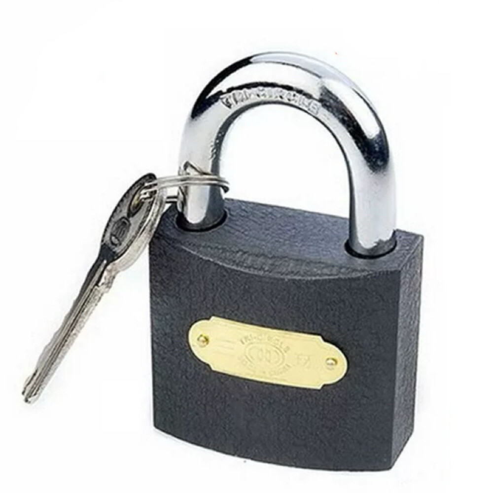 Imitation brass padlock, model 38, brass color, keyed different, lock body width 1.50 inch