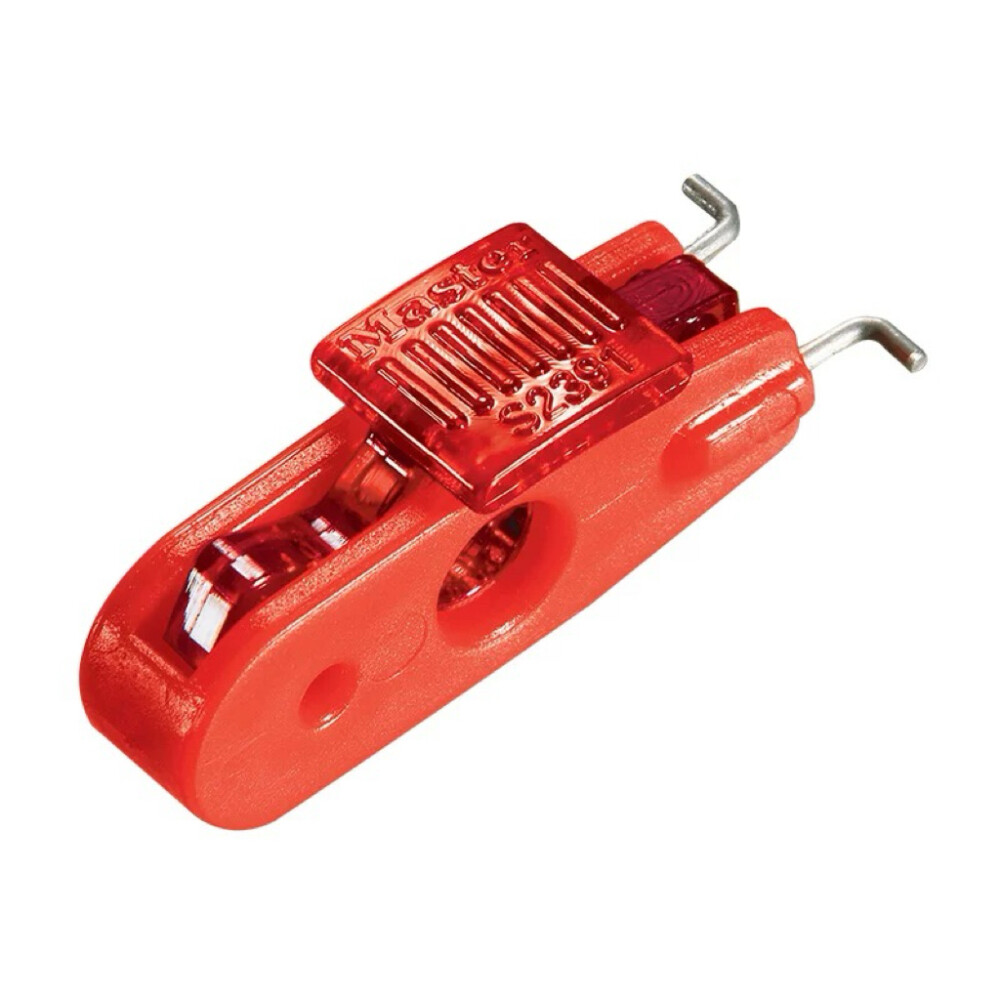 Miniature air circuit breaker lockout, model S2391, red, for wide toggle switch spacing from 0.43 inch to 0.51 inch