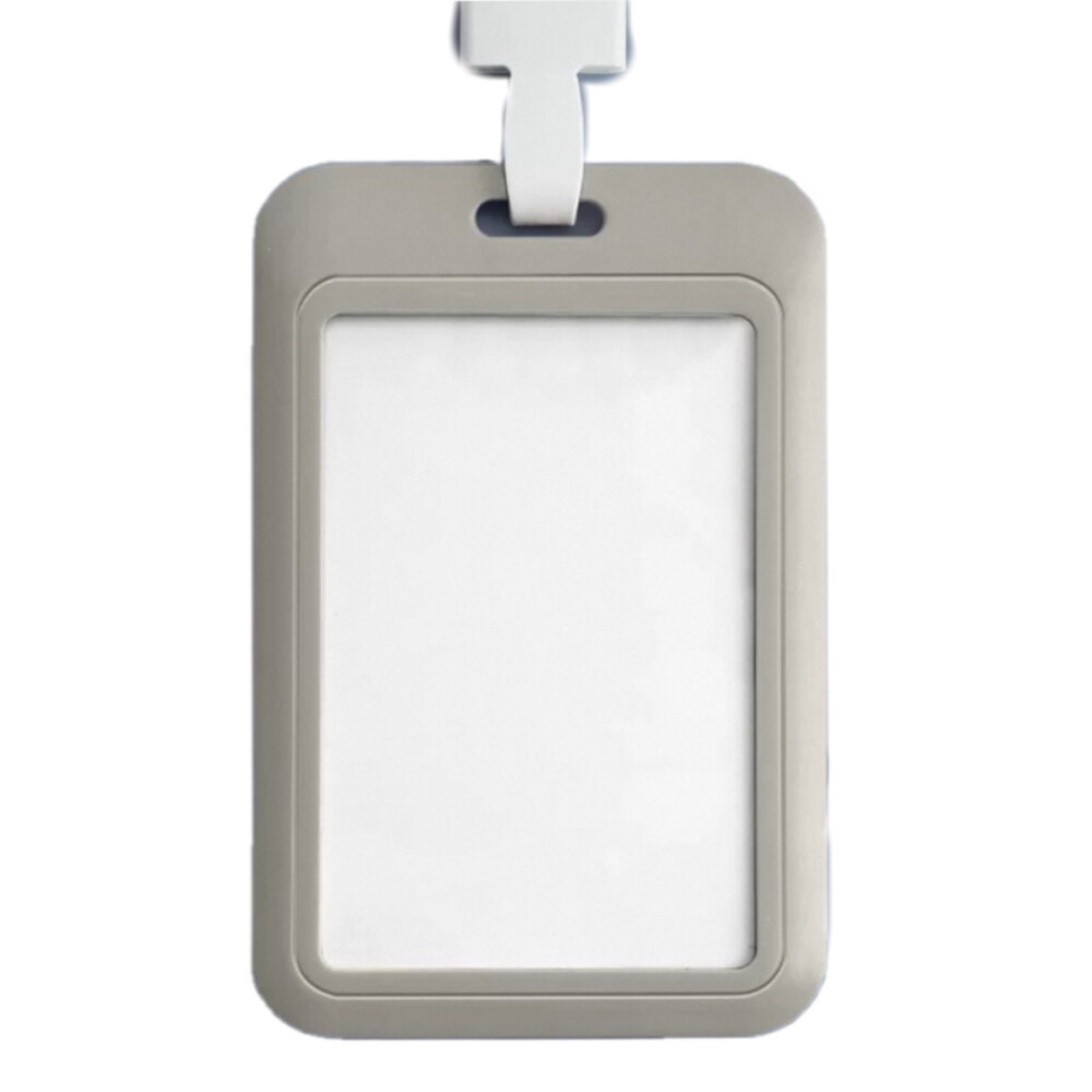 ID badge holder, model QS 1620A, plastic material, outer frame length 4.33 inch, width 2.76 inch, with lanyard, gray