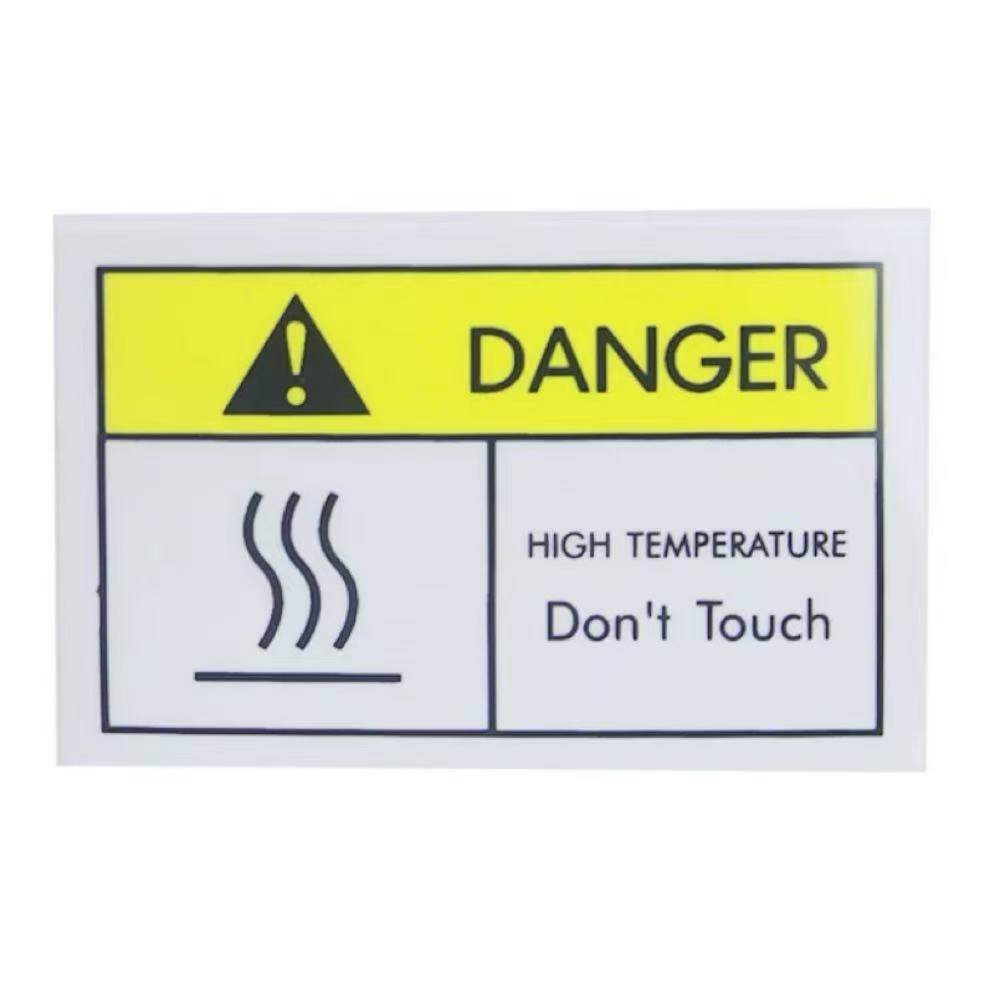 High temperature warning label safety sticker, model HIT M012, English version, length 2.40 inch, width 1.60 inch, Pkg Qty 5