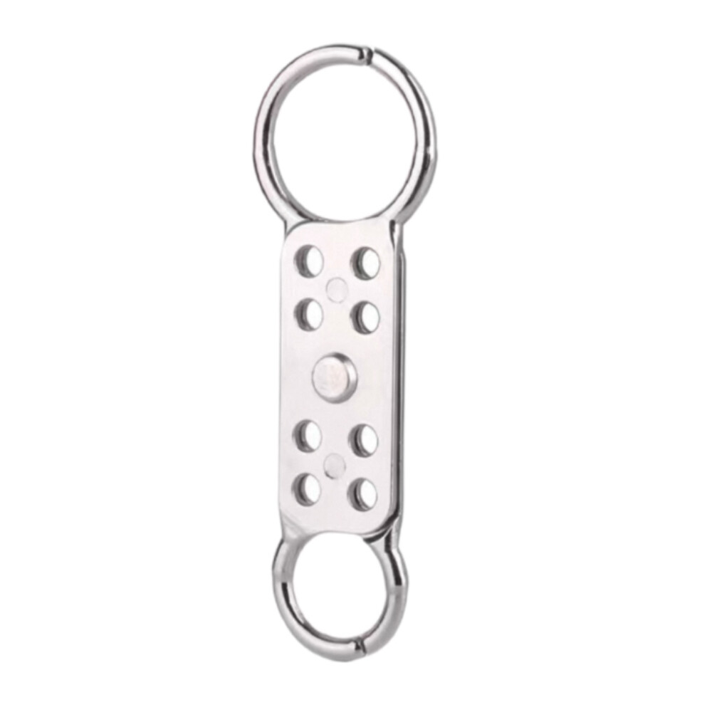 Aluminum double head hasp lock, model MDK03L, height 5.91 inch, head shackle size 1.50 inch, tail shackle size 0.98 inch, holds 8 padlocks