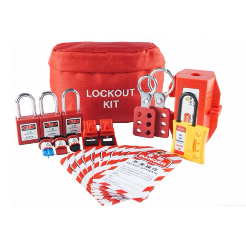 Universal valve lockout kit, model UVL02 CP38S LT03 Z, jaw locking height up to 1.10 inch, includes valve lock, steel padlock 1.50 inch, bilingual tag, used with two small baffles