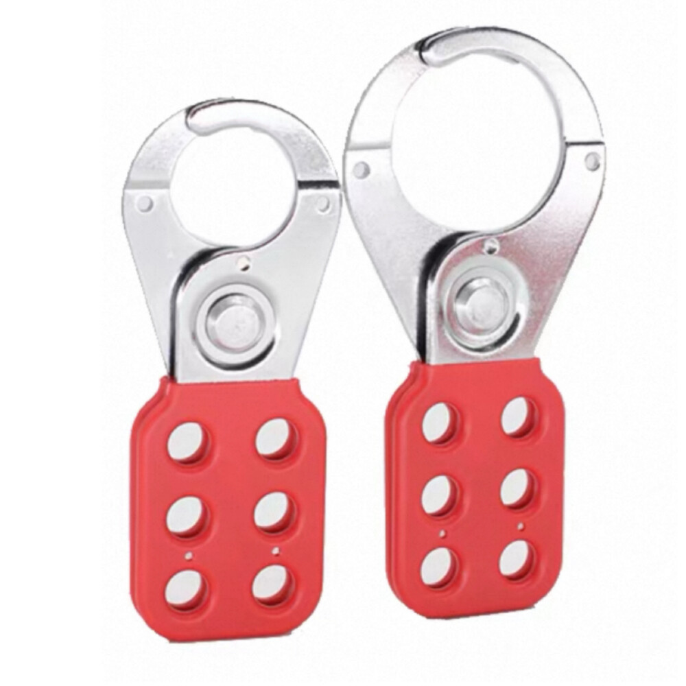 Aluminum tag safety hasp lock, model BD K52, hook diameter 2.09 inch, lock hole diameter 0.33 inch, holds 9 padlocks
