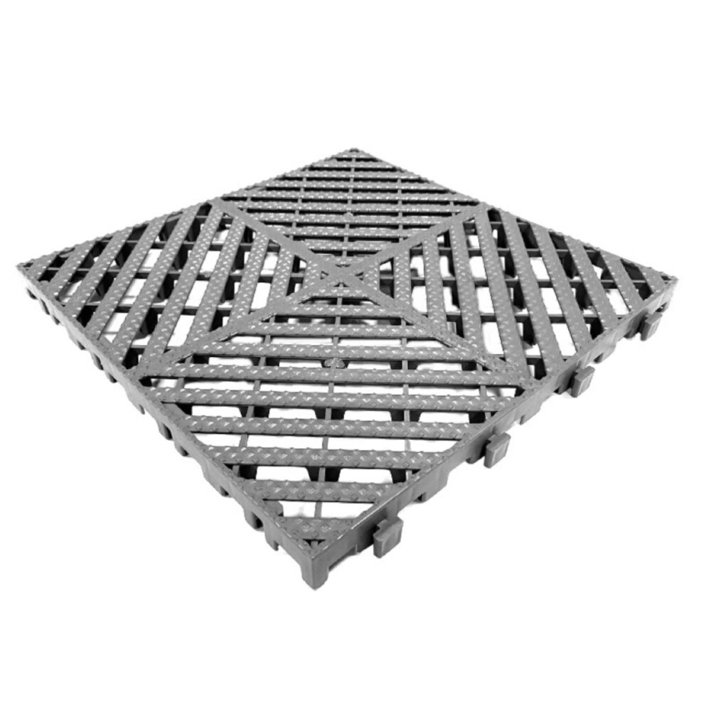 Drainage grid plate, gray, PP material, multi directional interlocking, length 15.75 inch, width 15.75 inch, thickness 1.18 inch
