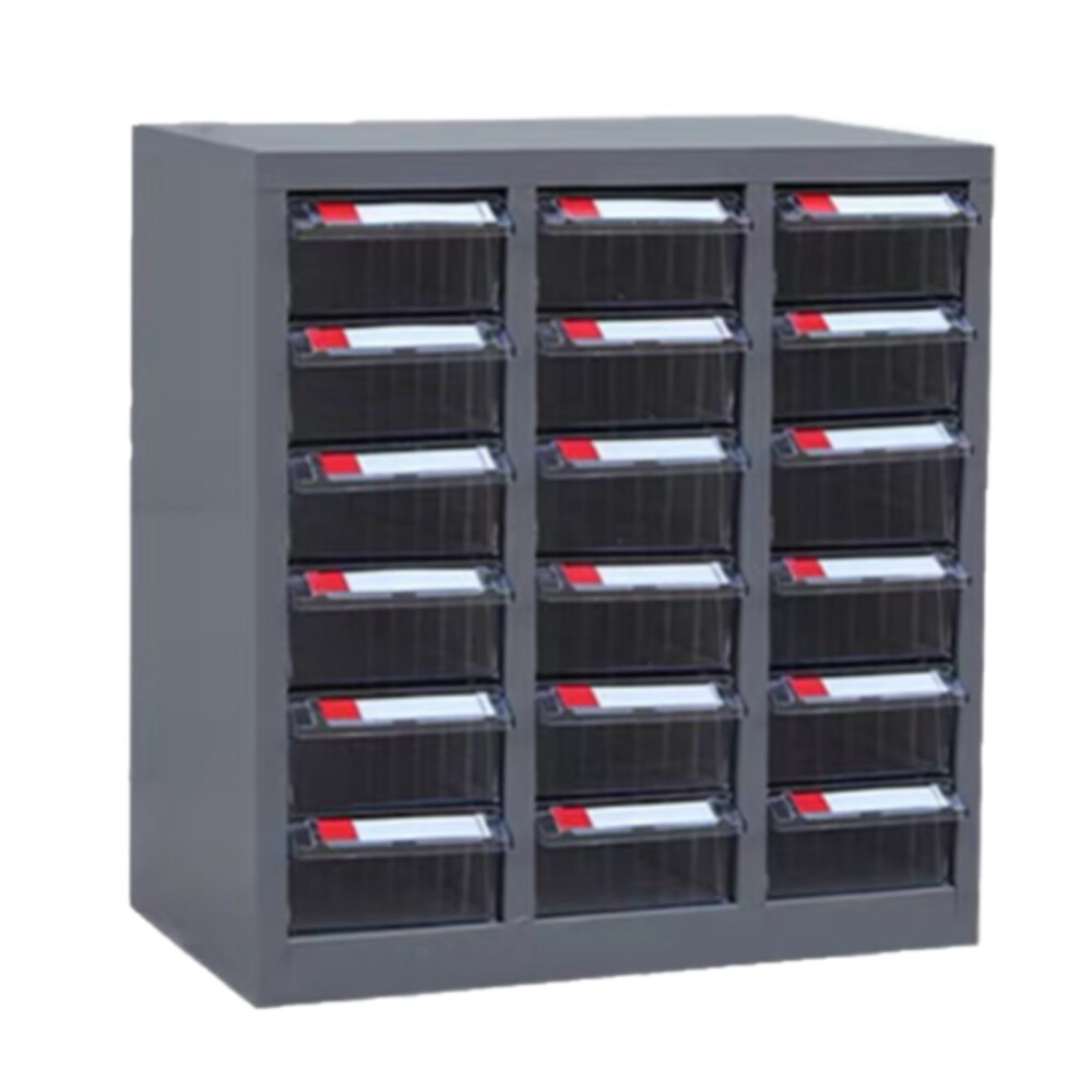 Transparent parts cabinet, LJG18 MW, 18 drawers, gray cabinet with transparent drawers, length 21.65 inch, width 11.81 inch, height 22.44 inch