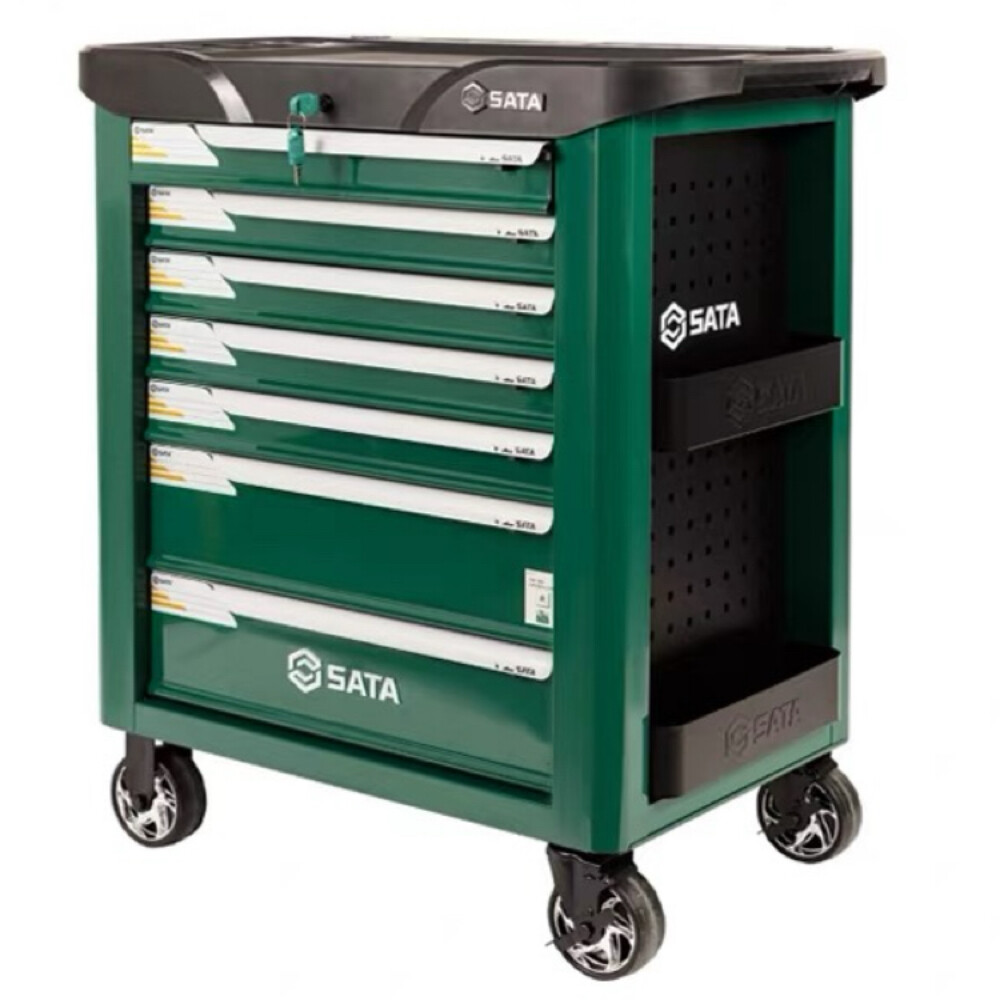Seven drawer tool cart with combination lock, model 95107A, length 29.13 inch, width 18.90 inch, height 38.58 inch, load capacity 529.11 pound