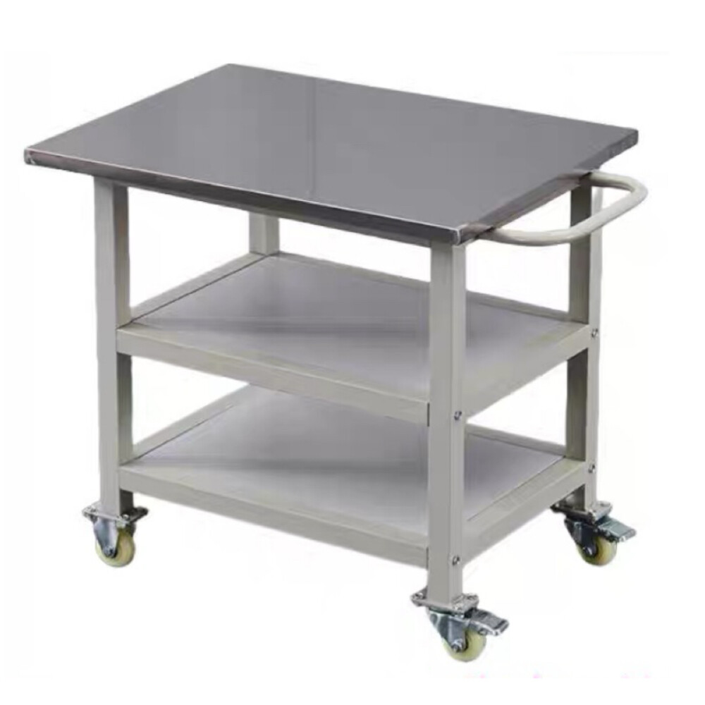 Stainless steel top workbench, K4811, three layer mobile work table with wheels, length 31.50 inch, width 23.62 inch, height 29.53 inch