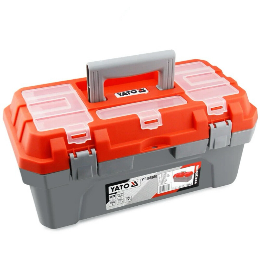 Plastic toolbox, model YT 88881, 17 inch, length 16.54 inch, width 8.27 inch, height 7.68 inch