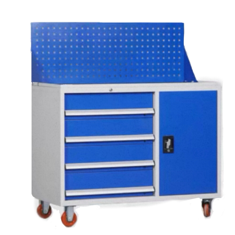 Heavy duty workshop tool cart, one door and four drawers, length 42.13 inch, width 19.69 inch, height 52.36 inch, load capacity 440.92 pound