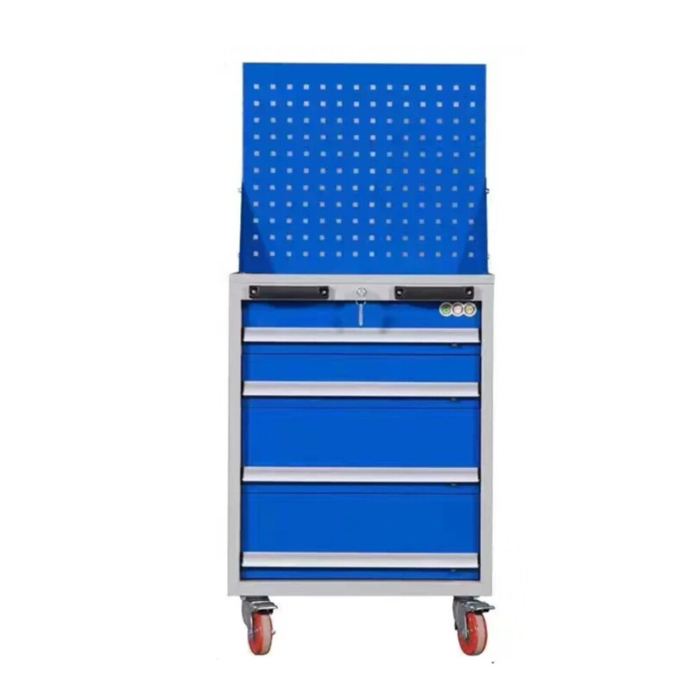 Four drawer tool cart with wheels, gray and blue, length 22.44 inch, width 22.44 inch, height 33.07 inch, load capacity 440.92 pound