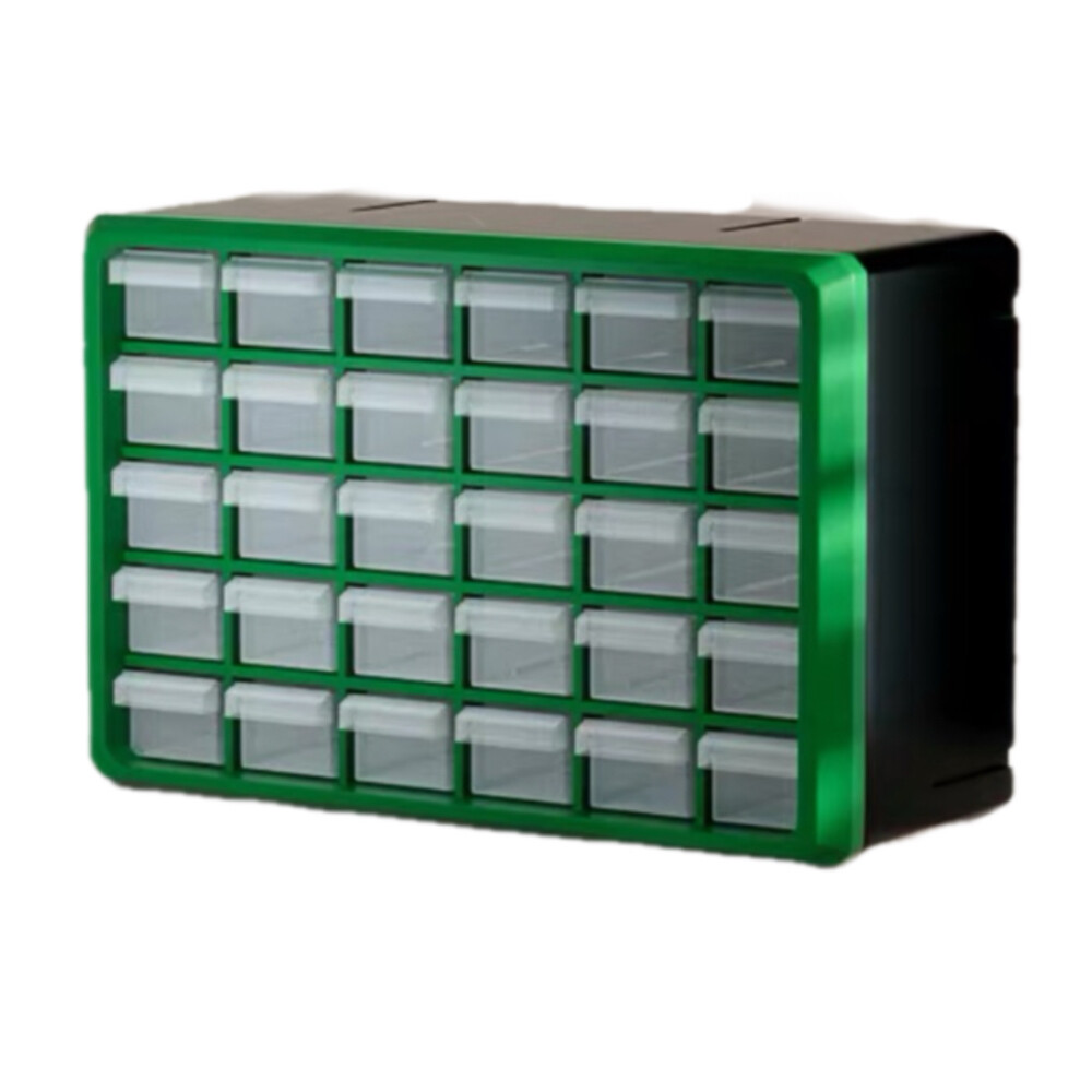 Drawer type parts box, 30 compartments, length 14.17 inch, width 9.45 inch, height 7.09 inch, green and black