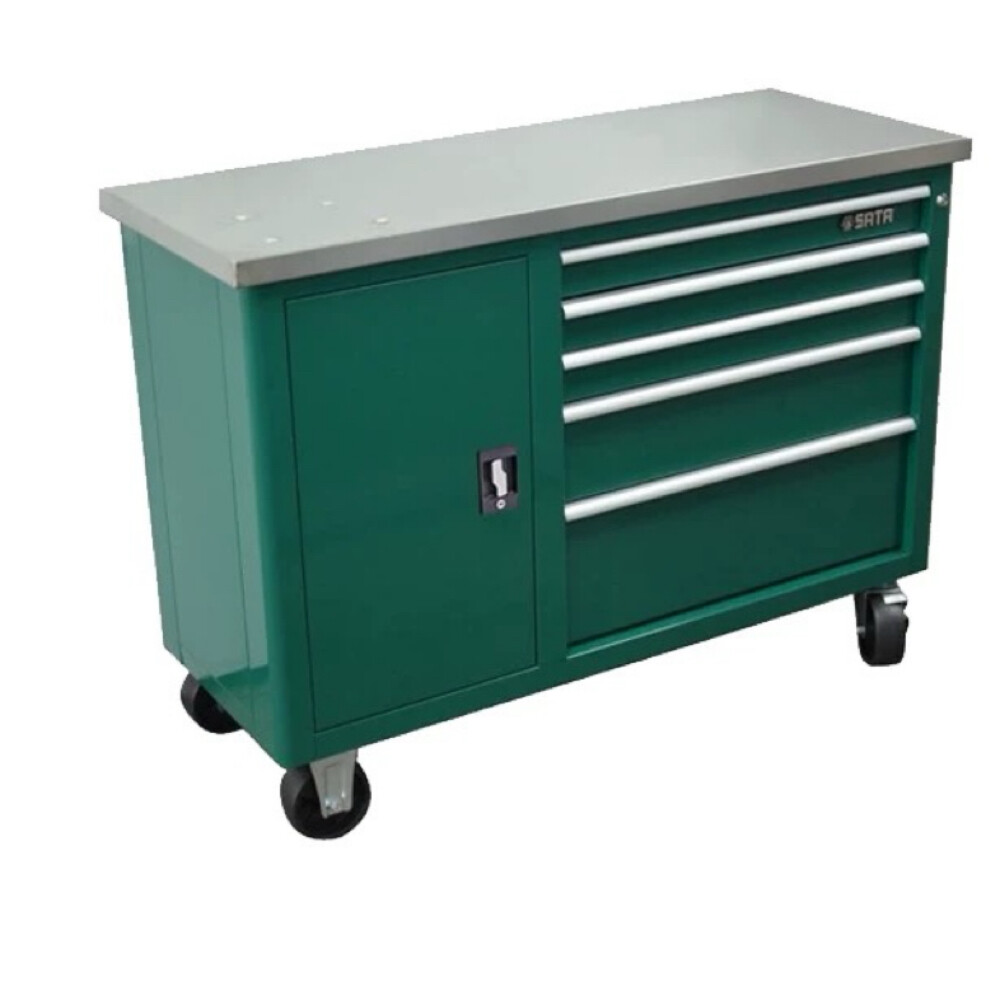 Five drawer tool cart with wheels, model 95208, overall length 46.46 inch, width 18.90 inch, height 33.86 inch, load capacity 881.85 pound