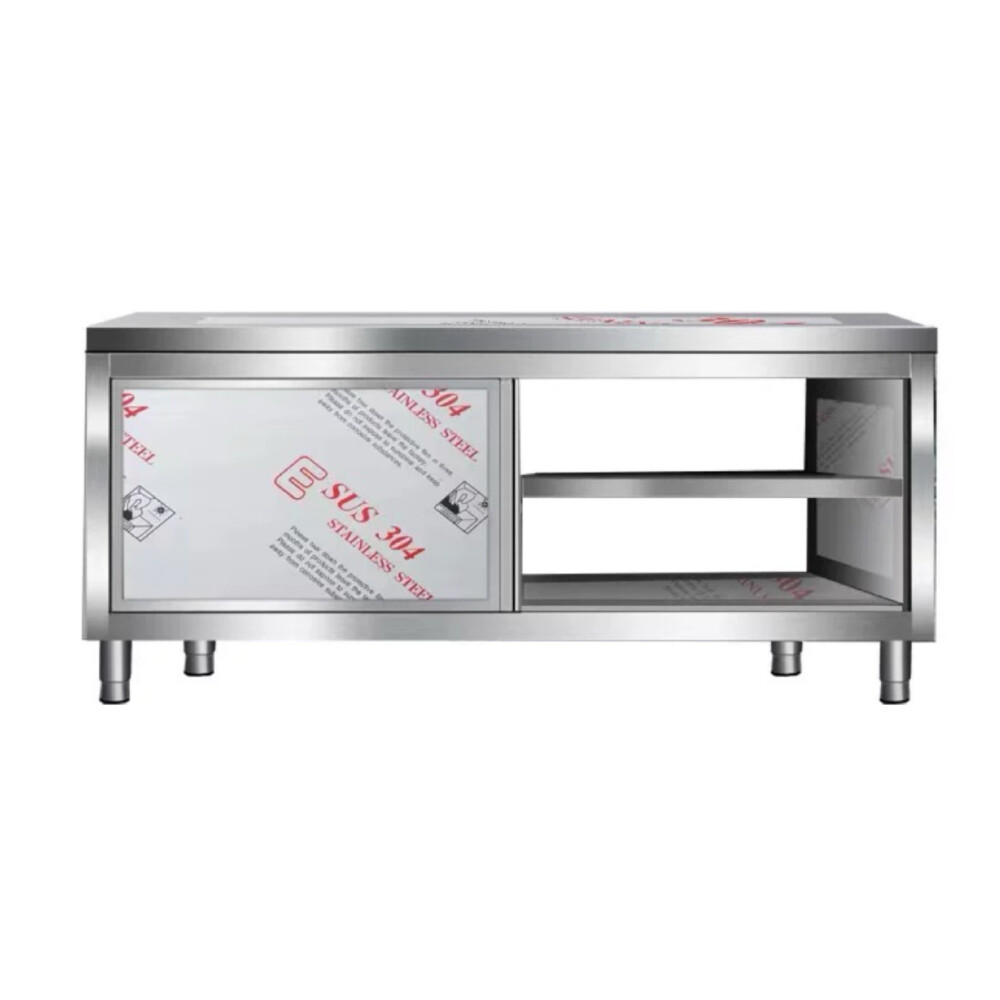 Stainless steel workbench, double through operation table, sliding door storage rack, length 70.87 inch, width 31.50 inch, height 31.50 inch