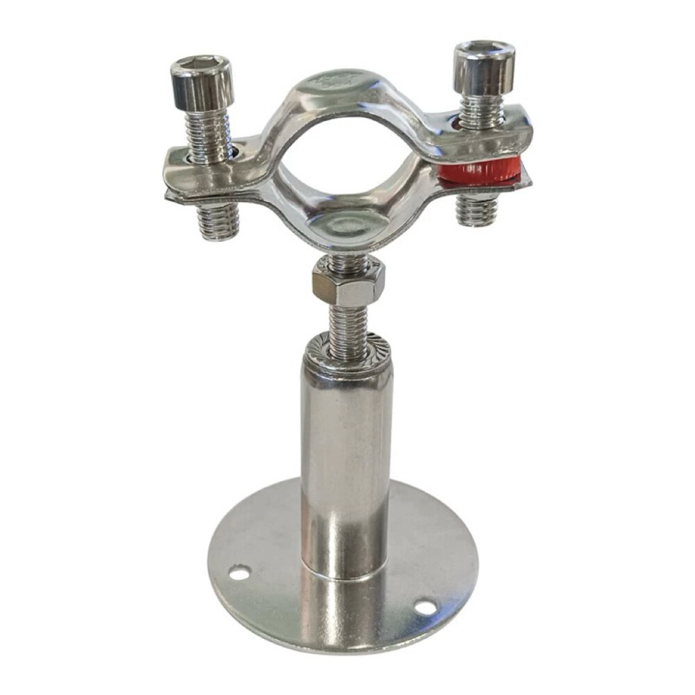 Sanitary grade pipe clamp, adjustable base, stainless steel 304 A2 70, pipe diameter from 0.59 inch to 0.75 inch, adjustment range from 1.18 inch to 1.97 inch
