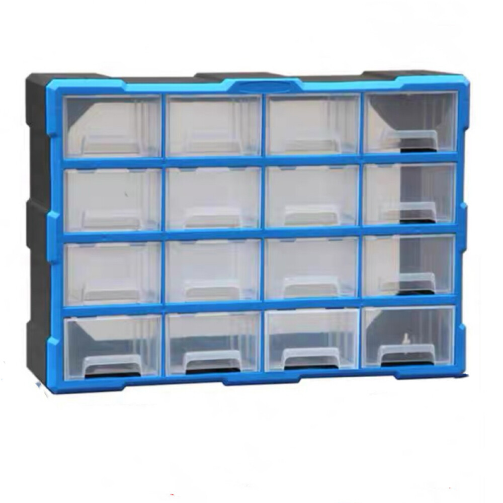 Drawer type parts box, WST151 series, blue, 16 compartments, length 20.67 inch, width 6.30 inch, height 14.76 inch