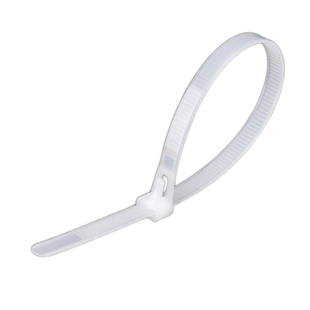 Releasable nylon cable tie, white, reusable, width 0.30 inch, length 15.75 inch, Pkg Qty 100