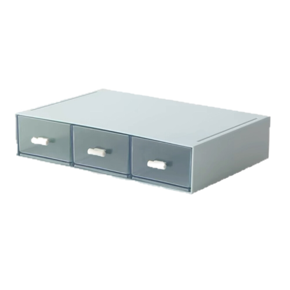 Grid drawer type storage box, three drawers, blue, length 8.94 inch, width 6.50 inch, height 1.69 inch