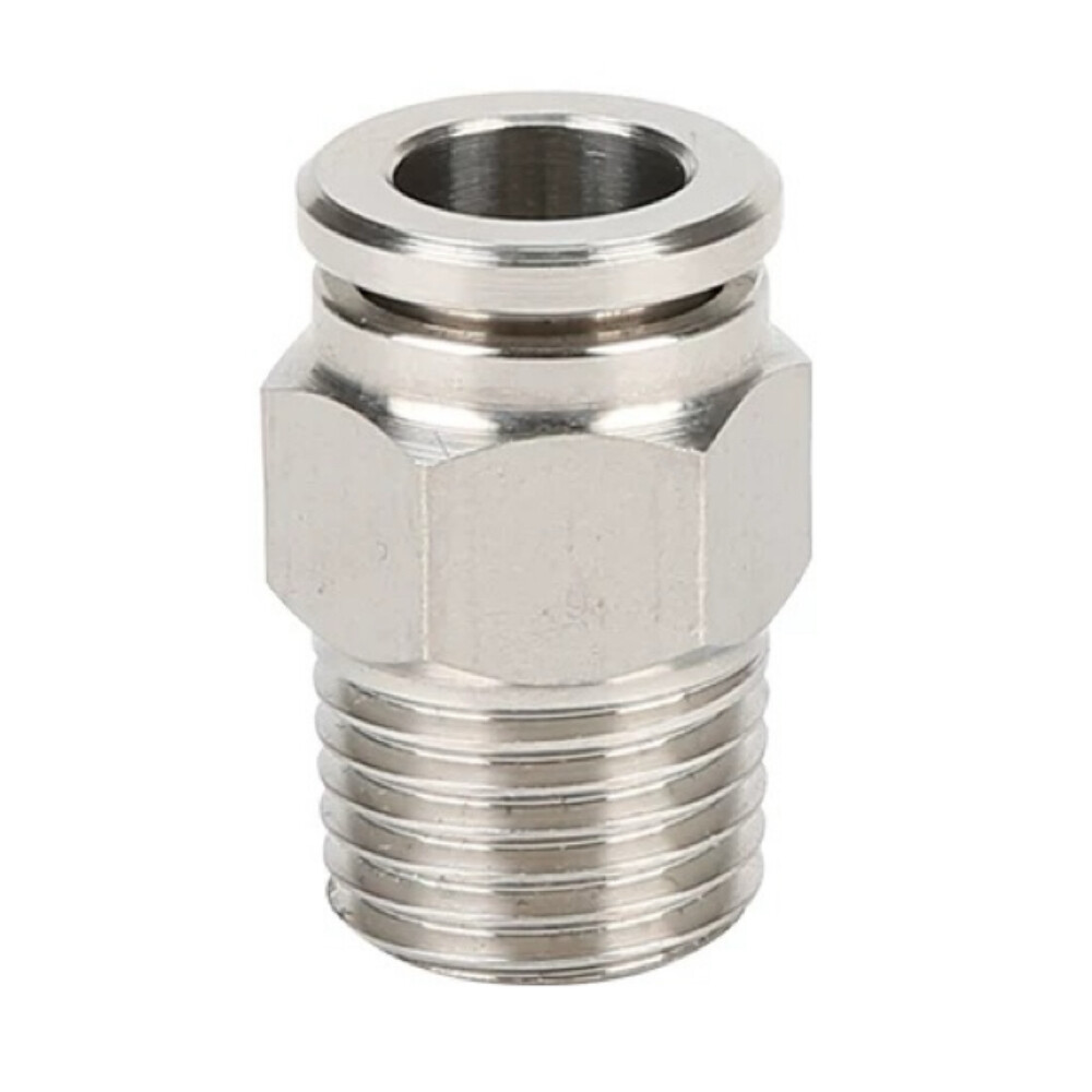 304 Stainless Steel Push In Connector, BKC PC Type, BKC PC8 02, 0.31 in Hose to 0.25 in Male Thread