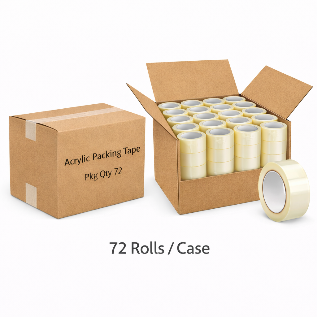 Acrylic Packing Tape: 1.8 mil Tape Thick, 2 in x 110 yd, 2 in, Clear, LD, Light_Duty,Pkg Qty 72