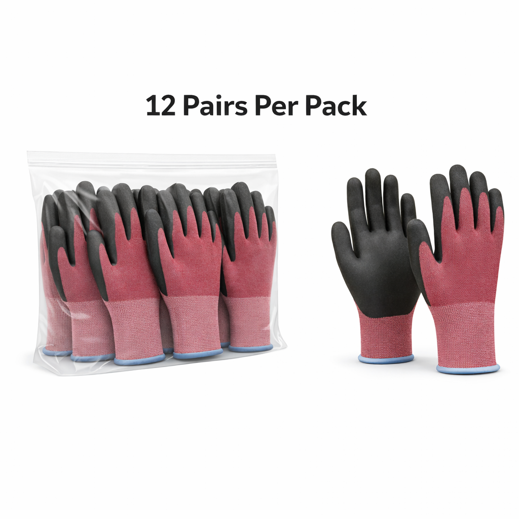 Knit Cut Resistant Work Gloves, Nitrile Coated, HPPE, A4 Cut Level, 18ga, Red, Pkg Qty 12