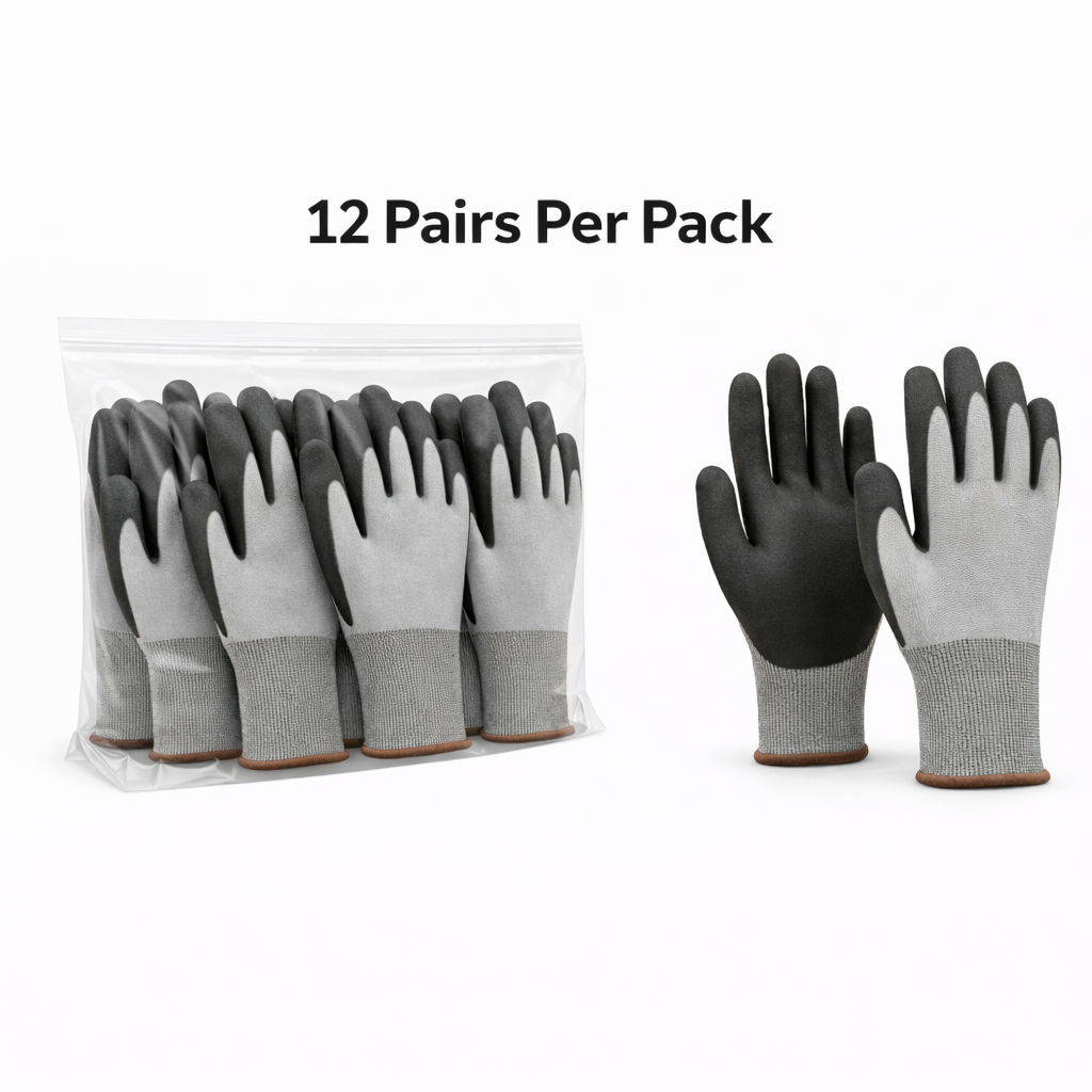 Knit Cut Resistant Work Gloves, Nitrile Coated, HPPE, A5 Cut Level, 18ga, Gray, Pkg Qty 12