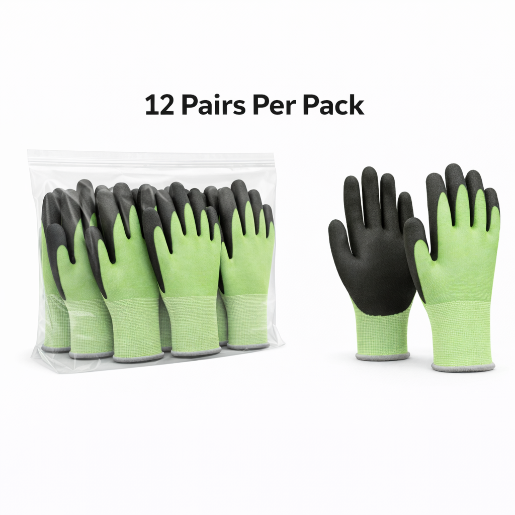 Knit Cut Resistant Work Gloves, Nitrile Coated, HPPE, A5 Cut Level, 18ga, Green, Pkg Qty 12