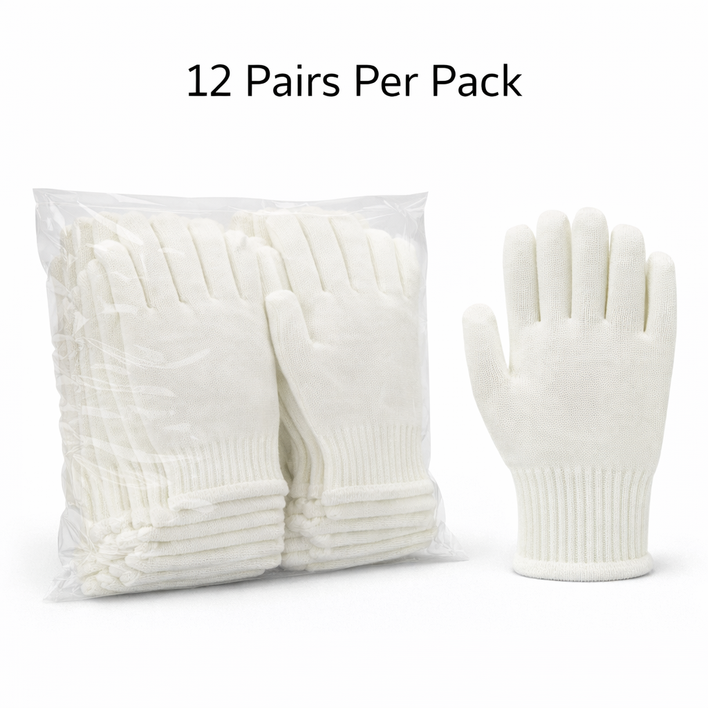Knit Cut Resistant Work Gloves, Uncoated, Cotton, 10ga, White, One Size, Pkg Qty 12