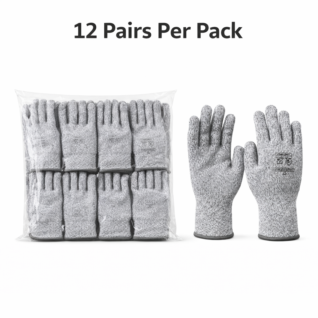 Knit Cut Resistant Work Gloves, Uncoated, HPPE, 13ga, A3 Cut Level, Gray, Pkg Qty 12