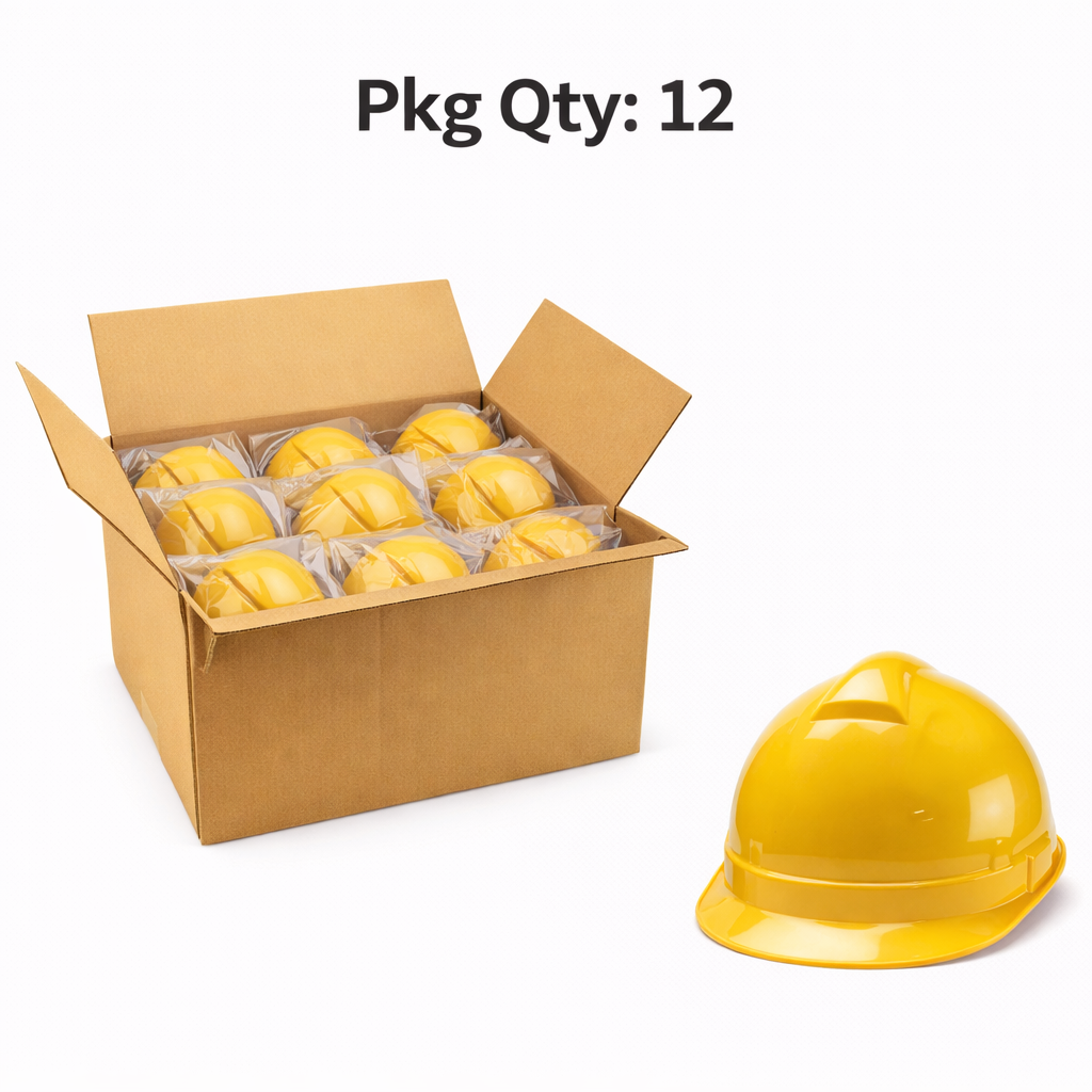 Industrial Safety Helmet, ABS Shell, V Type Design, 2200V Electrical Insulation, Red, Pkg Qty 12
