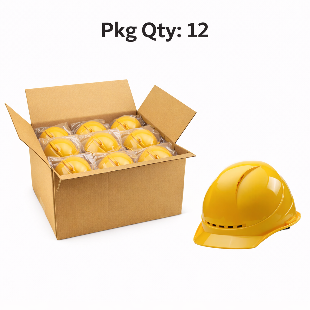 Industrial Safety Helmet, ABS Shell, Ratchet Adjustable, 2200 V Electrical Insulation, White, Pkg Qty 12